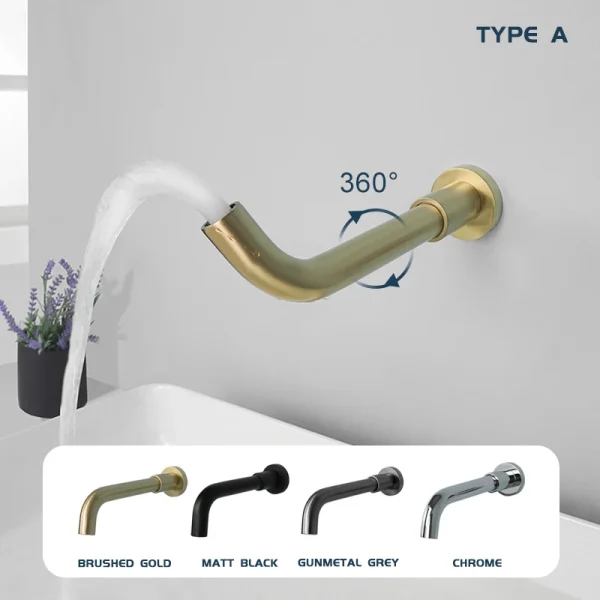 Brass Gold Chrome Black Grey Spout Bathroom Mixer Sink Tap Basin Vanity Water Tapware 150/200/250MM Faucet Replacement Spouts - Image 3