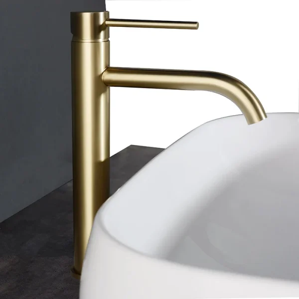 Brushed Gold Bathroom Basin Faucet Cold And Hot Mixer Water Tap Deck Mounted Single Hole & Handle Tall Style Brushed Rose Gold - Image 2