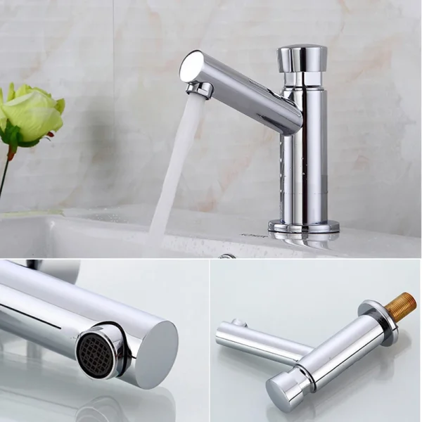 Bathroom Washbasin Faucet Copper Touch Press Time Delay Faucets Auto Self Closing Single Cold Water Toilet Saving Water Tap - Image 3