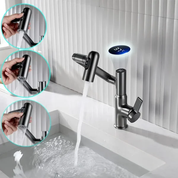 Rotatable Brass Bathroom Faucet Temperature Display 3 Water Modes Luxury Sink Hot and Cold Water Tap Sink Bath Mixer Accessories - Image 2