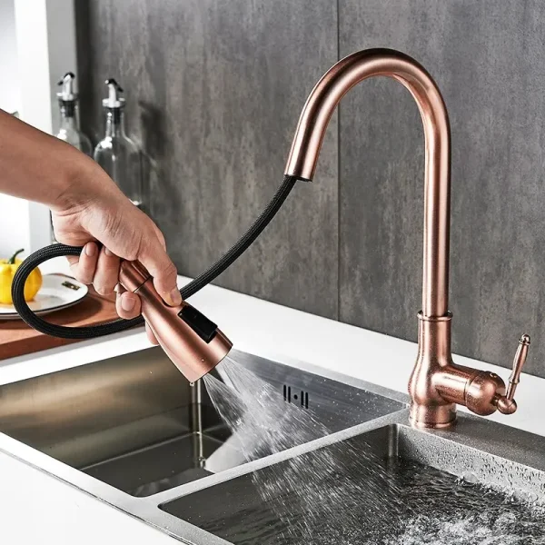 Kitchen Faucets Pull Out Antique Bronze Kitchen Sink Water Mixer Tap Crane Faucet Hot Cold with Sprayer EL9021 - Image 3