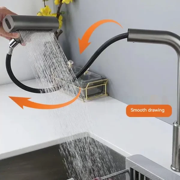 Kitchen shower waterfall splash head Cold and hot dishwashing basin Dishwashing basin sink multi-functional swivel faucet - Image 5