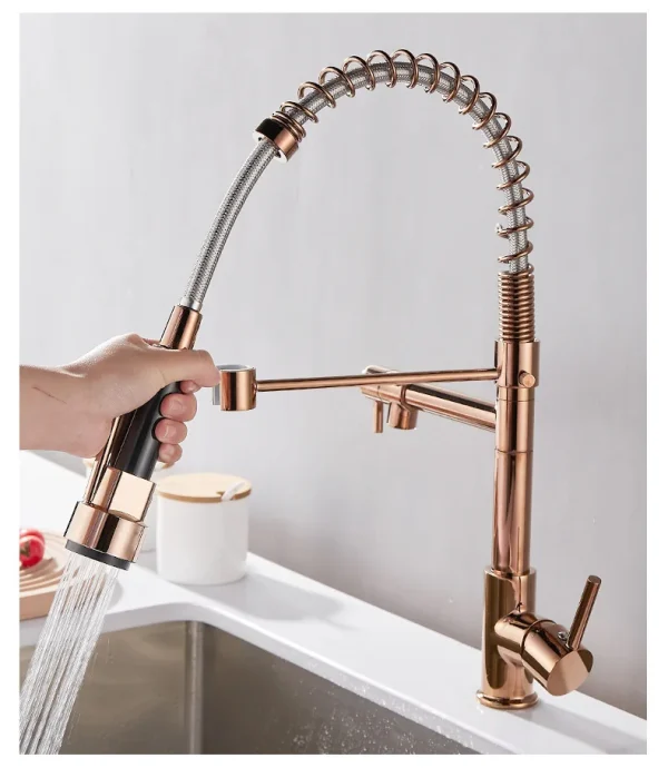Brass kitchen sink faucet 360 degree rotating spring faucet Single handle cold and hot mixed water tap - Image 6