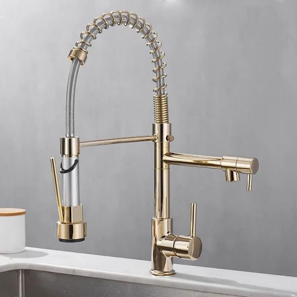 Brass kitchen sink faucet 360 degree rotating spring faucet Single handle cold and hot mixed water tap - Image 2