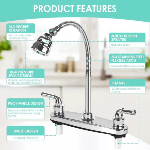 South American RV Kitchen Faucets Dual Port Faucet Kitchen Splashproof Faucet Replacement Sink Faucets Kitchen Accessories ﻿ - Image 3