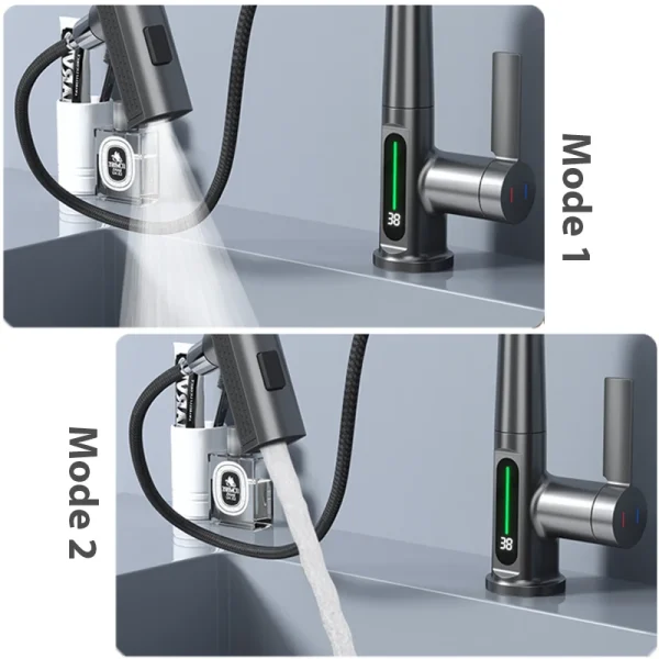 Waterfall Temperature Digital Display Basin Faucet Lift Up Down Stream Sprayer Hot Cold Water Sink Mixer Wash Tap For Bathroom - Image 4