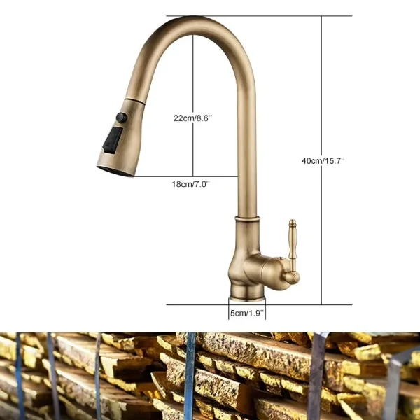 Kitchen Faucets Pull Out Antique Bronze Kitchen Sink Water Mixer Tap Crane Faucet Hot Cold with Sprayer EL9021 - Image 2
