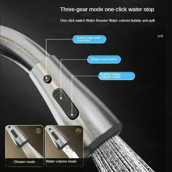 Kitchen Faucets 304 stainless steel Pull Out Kitchen Sink Water Tap Deck Mounted Mixer Stream Sprayer Head Hot Cold Taps - Image 2