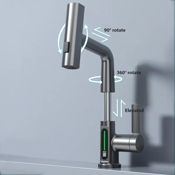 Waterfall Temperature Digital Display Basin Faucet Lift Up Down Stream Sprayer Hot Cold Water Sink Mixer Wash Tap For Bathroom - Image 3