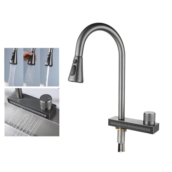 Popular Waterfall Faucet 304 Stainless Steel Hot And Cold Rainfall Kitchen Sink Water Taps Pull Out Spray Kitchen Sink Faucet - Image 2