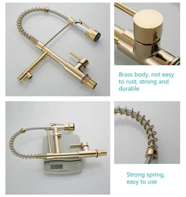 Brass kitchen sink faucet 360 degree rotating spring faucet Single handle cold and hot mixed water tap - Image 3