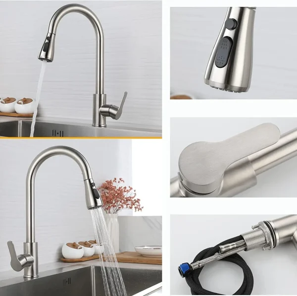 Kitchen Drain Faucet 304 stainless steel 360 Rotation Hot Cold Water Tap For Kitchen 2-way Sprayer Water Tap Single Handle Tap - Image 3
