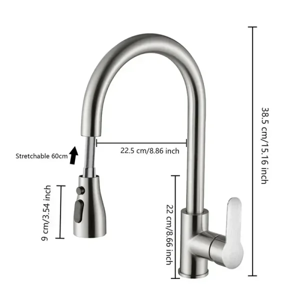 Kitchen Faucets 304 stainless steel Pull Out Kitchen Sink Water Tap Deck Mounted Mixer Stream Sprayer Head Hot Cold Taps - Image 6