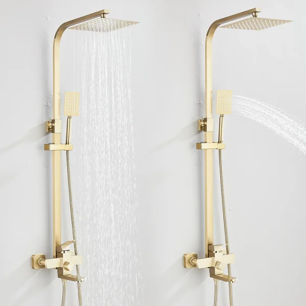 Gold Brushed Shower System 3 in 1 with Rain Handheld Shower Swivel Spout Shower For Bathroom Bathtub Shower Faucet - Image 2