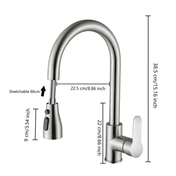Kitchen Faucets 304 stainless steel Pull Out Kitchen Sink Water Tap Deck Mounted Mixer Stream Sprayer Head Hot Cold Taps - Image 6